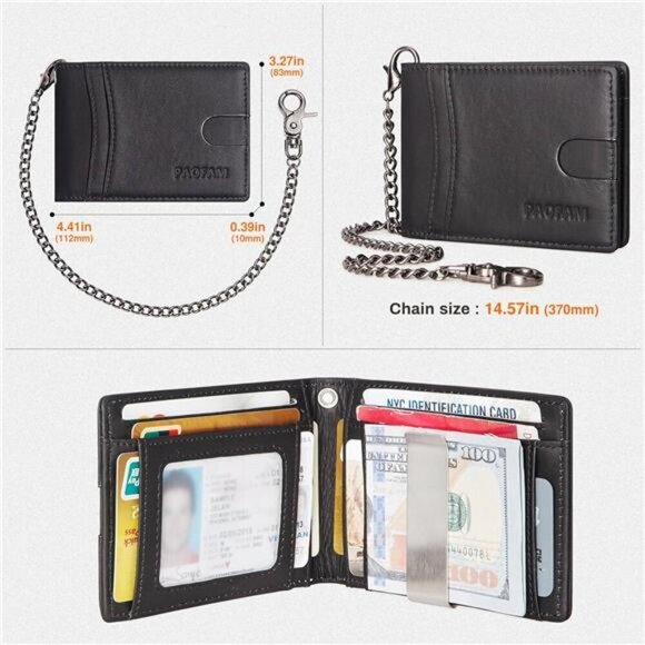 Genuine Leather Blocking Bifold Wallet RFID Protective Credit Card Holder - Picture 5 of 7